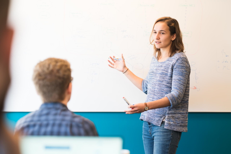 Bootcamp trainer presenting to learners on software development