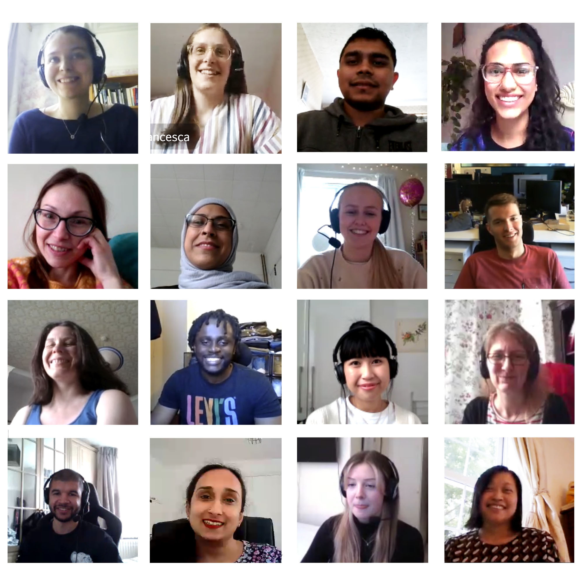 A video call with all the learners and trainers