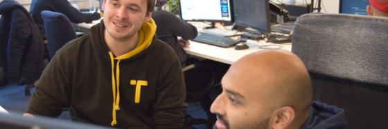 Trainer presents part of the coding bootcamp